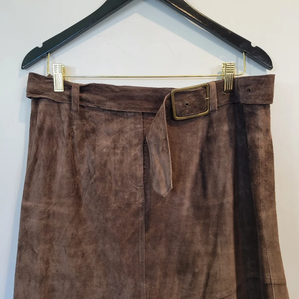 Margaret Godfrey | Suede Leather A Line Midi Skirt Brown - Picture 7 of 10